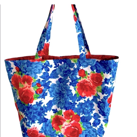 Handmade Colorful Floral Fabric Cotton Tote Bag All Purpose Carry Shoulder Purse - Picture 4 of 12